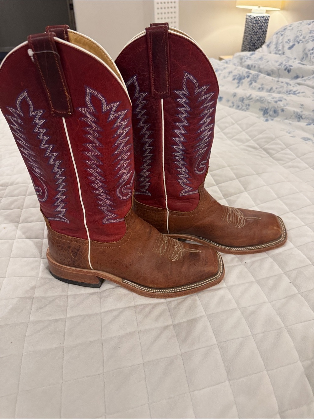 Anderson Bean Boot Co. Cowboy Boots - Brown Leather / Burgundy Shaft